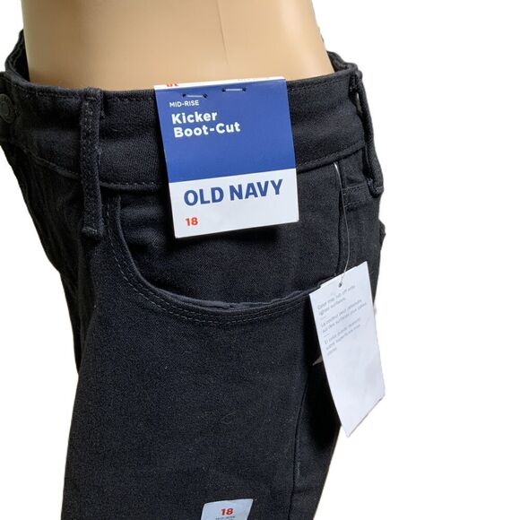 Old Navy Black Mid-Rise Kicker Boot-Cut Casual Academia Preppy Womens Pants 18 - Picture 9 of 15